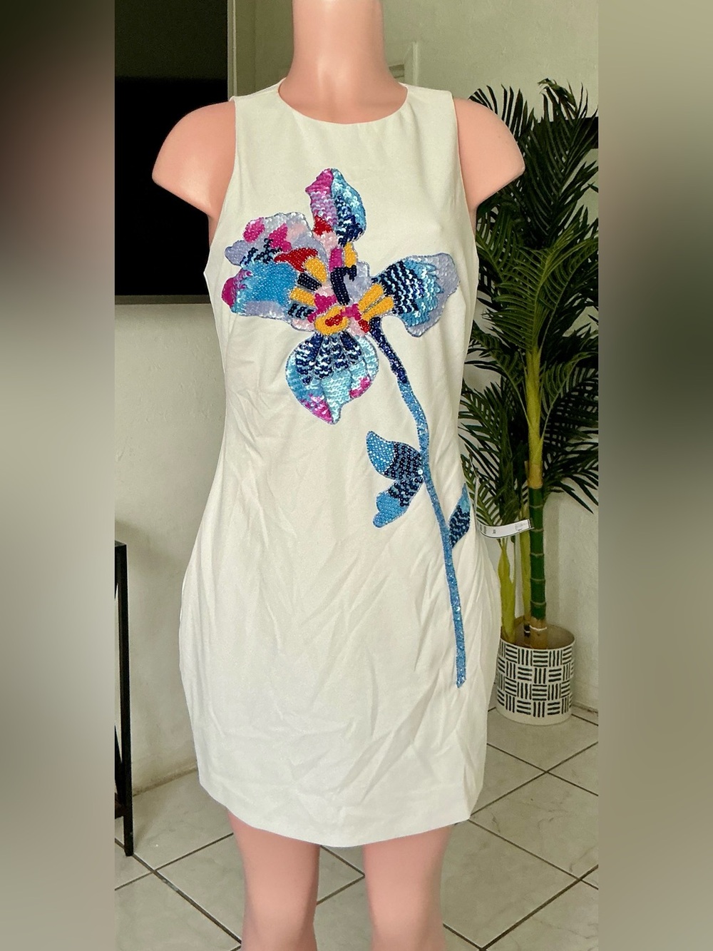 Adrianna Papell White Dress with Tag Detail